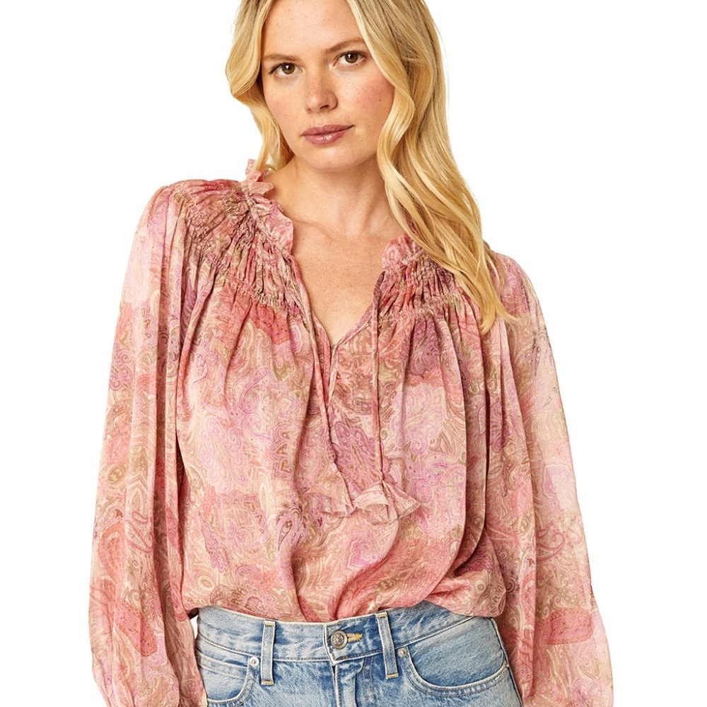 Misa Clio Smocked Paisley Top Size Large